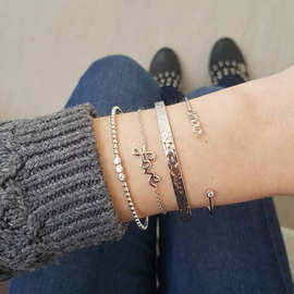 欧美爆款饰品 创意镶钻麻花扭曲字母LOVE手镯手链套装跨境配饰