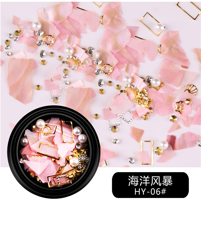 Suministro transfronterizo nuevo arte de uñas Tormenta marina arte de uñas remache de diamantes pieza de concha de perla decoraciones mixtas al por mayor