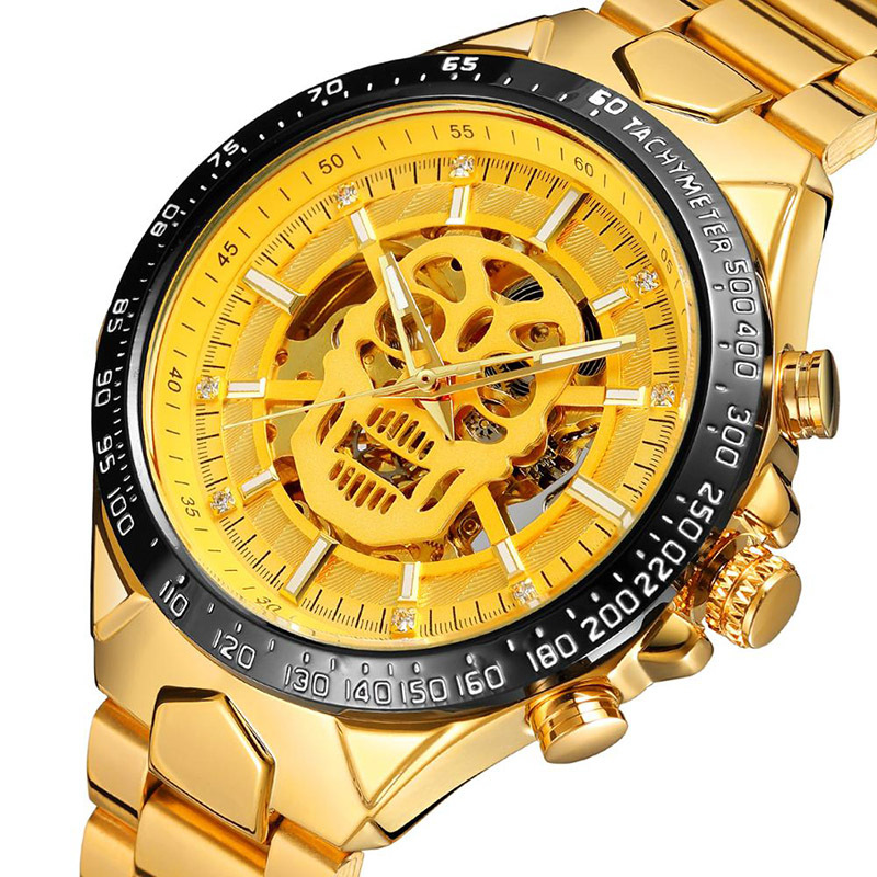Forsining Fusini hombres de moda correa de acero reloj mecánico automático cráneo luminoso reloj impermeable 432