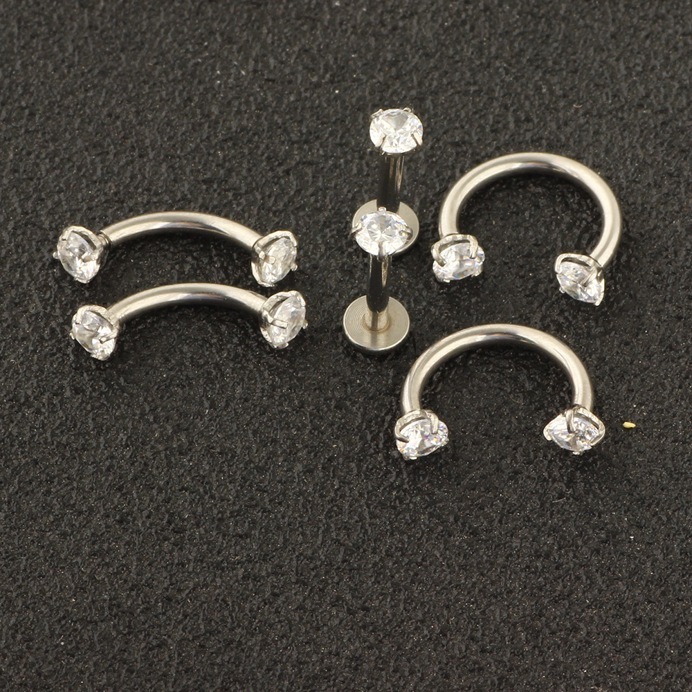6-Piece Stainless Steel Zircon Eyebrow Nose Lip Piercing Jewelry Set - Diamond Shape Studs for Ear Eyebrow Nose Lip detail image 10