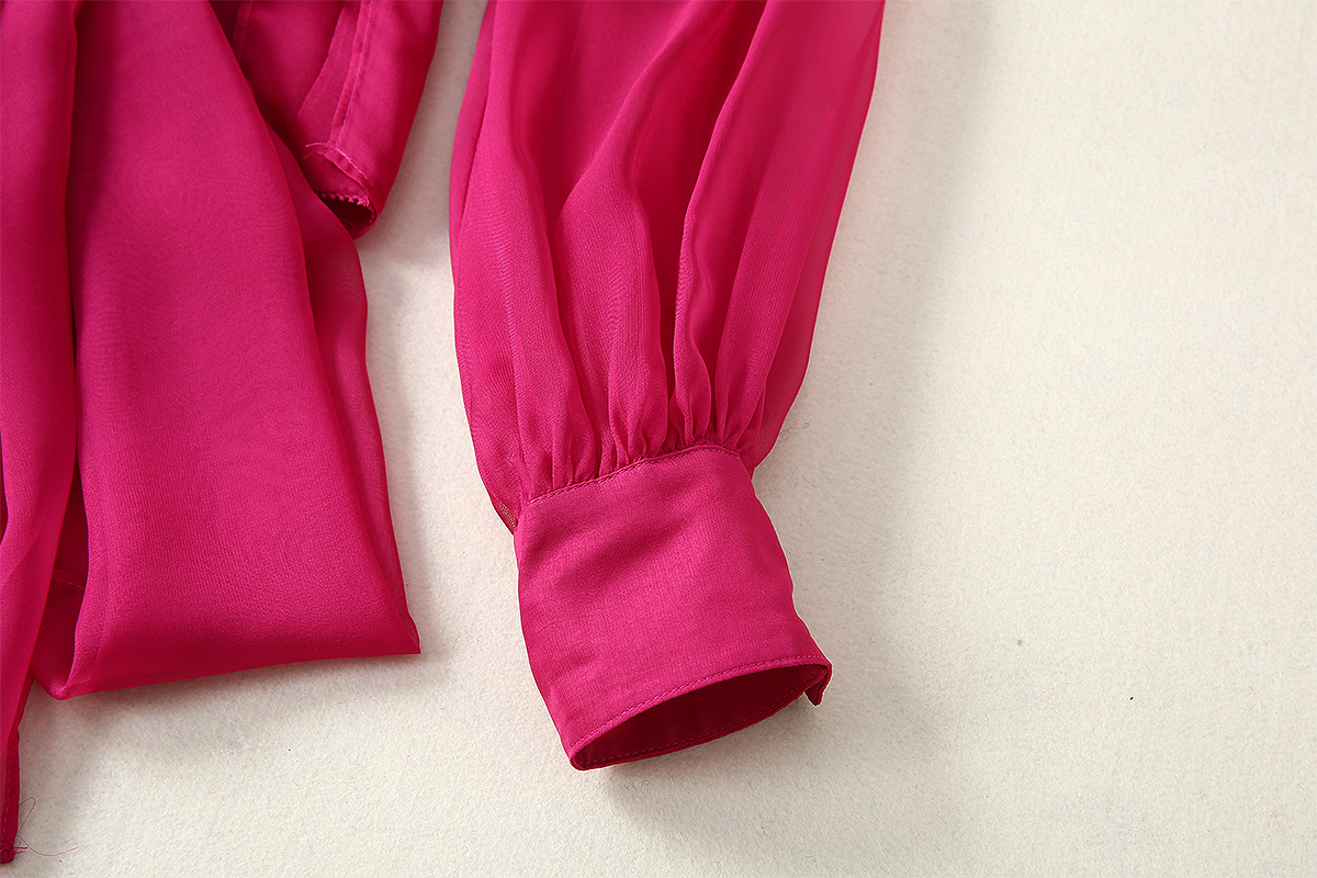 0409-10  梅红灯笼袖上衣+A牌排扣半裙套装SMLXL