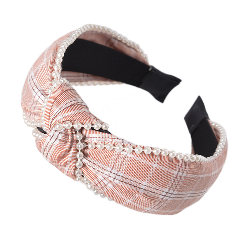 Knotted Pearl Lattice Mesh Wide-sided Headband display picture 6