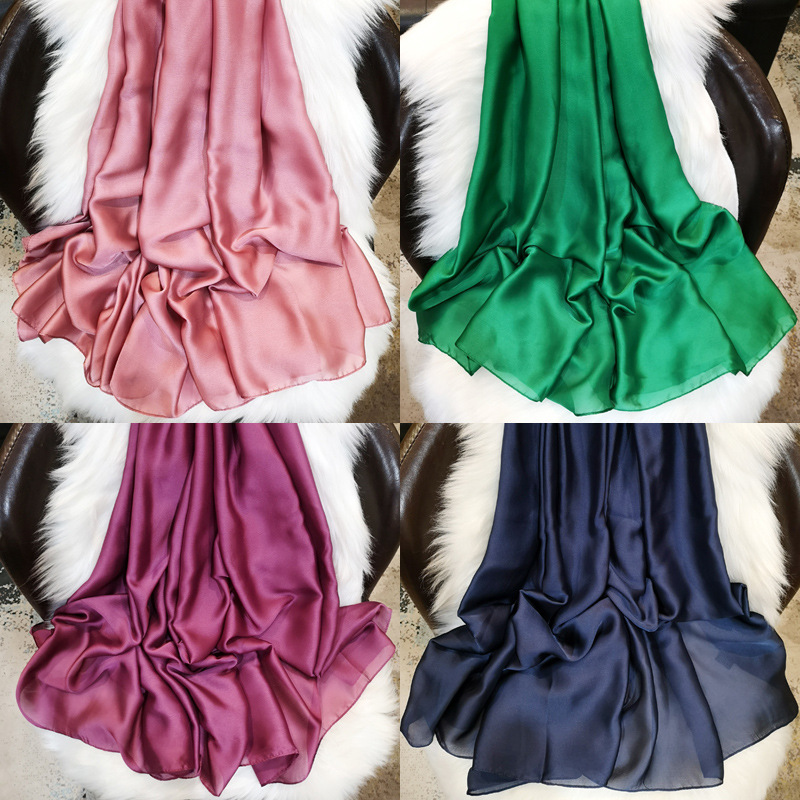 可接单个性LOGO定制欧美纯色新丝缎丝巾杭州丝绸披肩多色厂地货源|ms