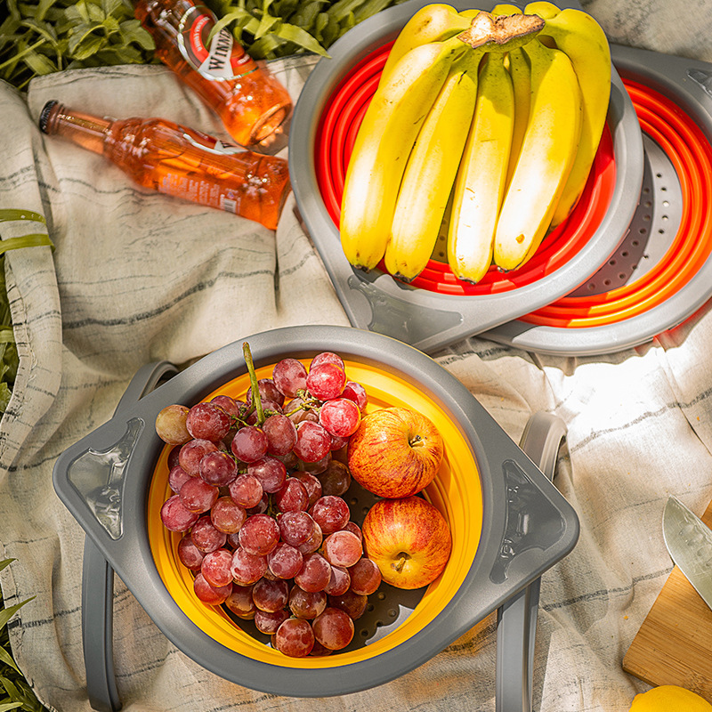 厨房工具带脚架折叠滤水篮 便携式水果篮清洗收纳篮