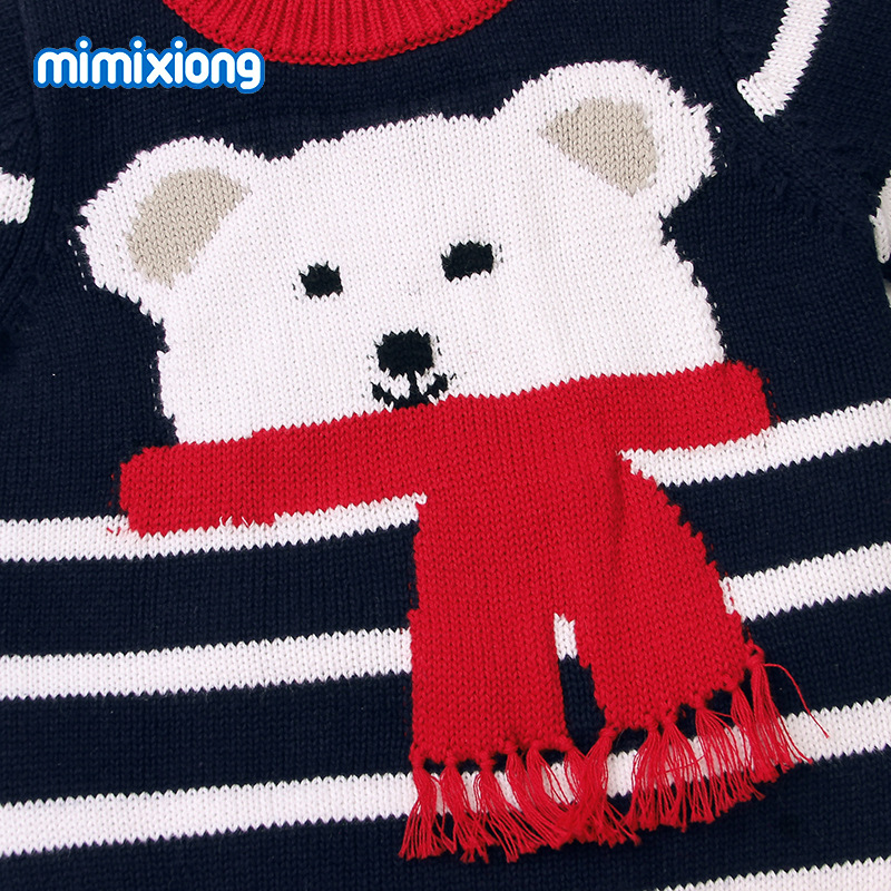 ins热卖新款男女童卡通北极熊提花套头毛衣