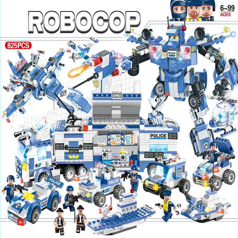 130-1, Механическое предупреждение городской полиции 8-в-1 из 27 типов (825 частиц содержат 8 человек+оружие+стартер+инструкции)