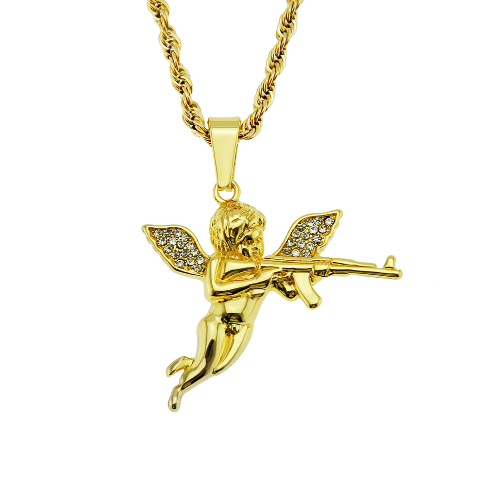 Gioielli con ciondolo accessori per pistola angelo da uomo con collana con ciondolo con diamante angelo vendetta in stile designer_voghion.com