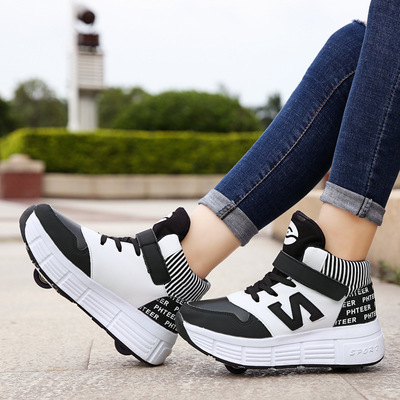 跨境代发暴走鞋男童女童双轮自动款单轮秋冬滑轮鞋男女儿童溜冰鞋|ru