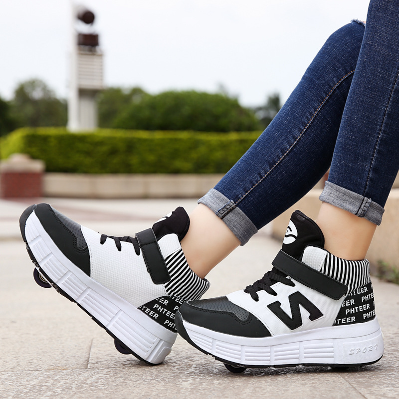 跨境代发暴走鞋男童女童双轮自动款单轮秋冬滑轮鞋男女儿童溜冰鞋|ru