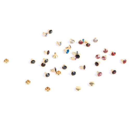 Gold Base Tube Drill Rivet with Rhinestones, Gold-Edged Diamond Rivet, Fashion Belt Accessory Components
