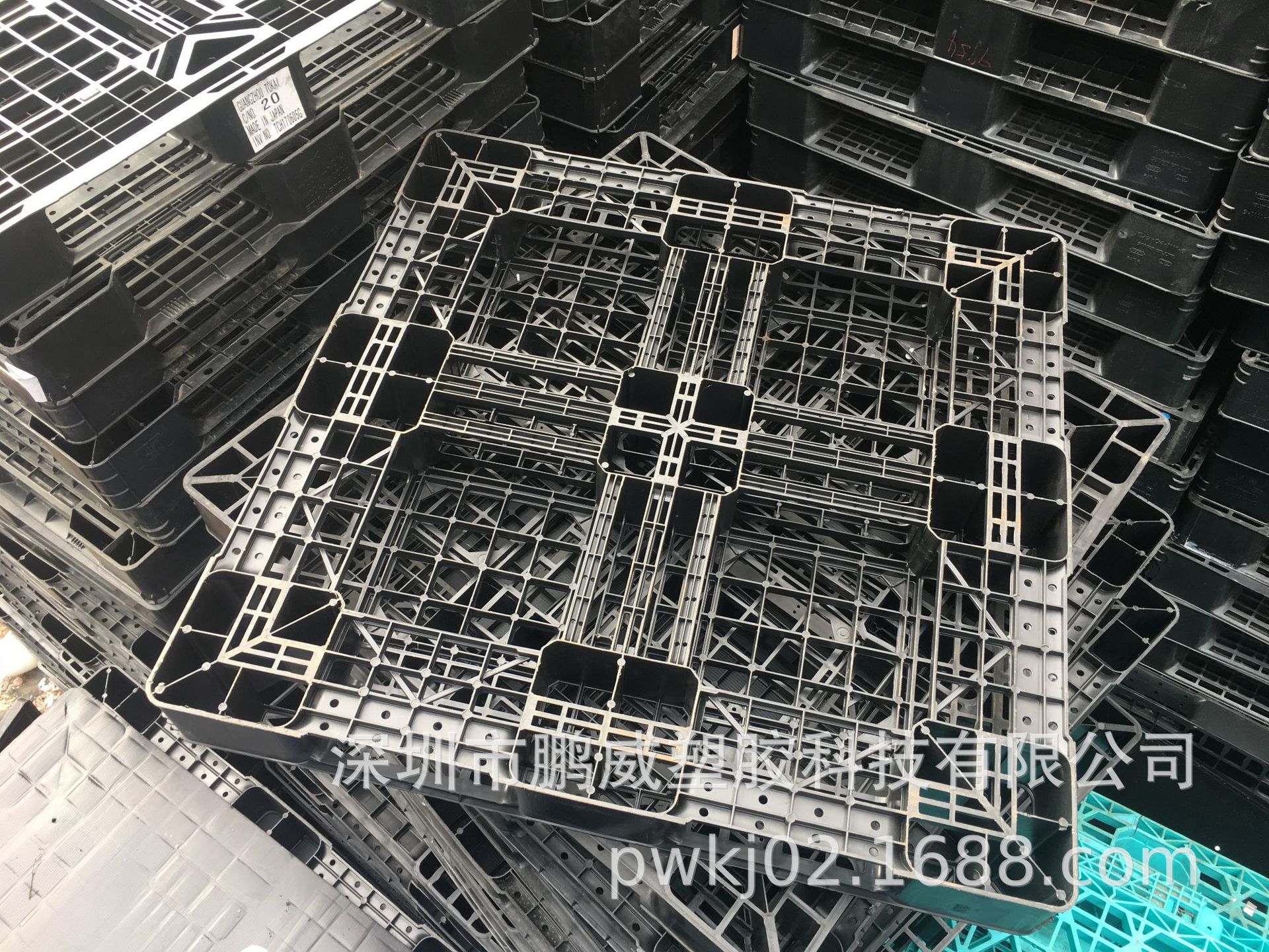 批发海关进口塑胶卡板二手田字托盘1100*1100*125加厚网格垫板