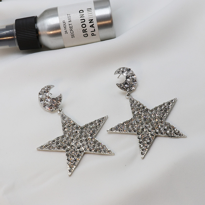 Exaggerated Rhinestone Five-pointed Star Large Star Moon Personality Earring display picture 5