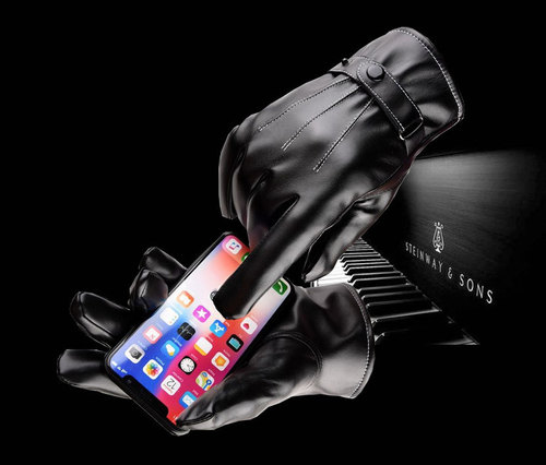 New Men's Velvet Thickened PU Warm Gloves Fashionable Three-String Winter Cycling Touch Screen Winter Gloves Outdoor