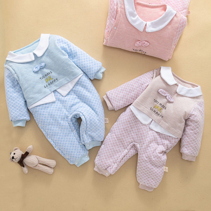 厂家直销冬季1-12个月宝宝衣服婴幼童韩版夹棉连体衣封档爬服