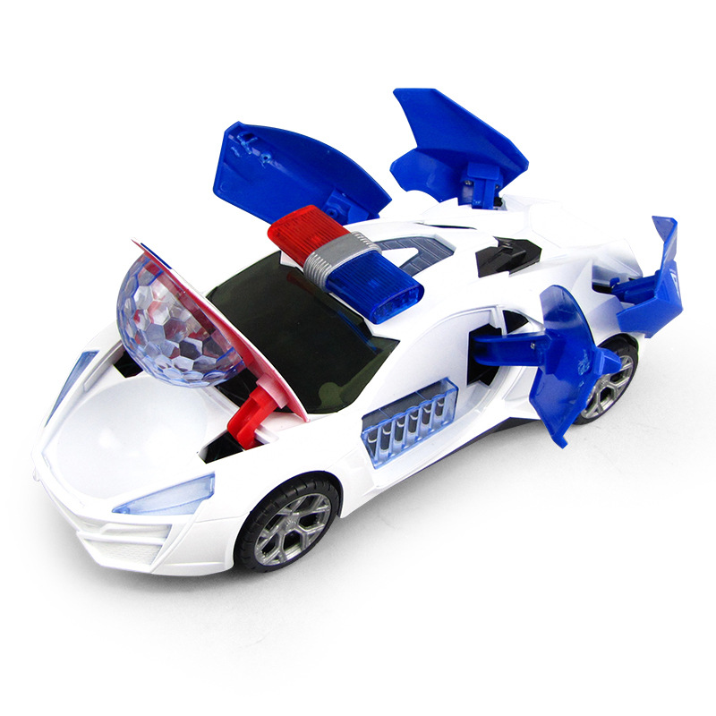 Tiktok mismo colorido coche eléctrico universal música ligera parada de coches de policía de doble puerta para niños Venta caliente juguetes para niños