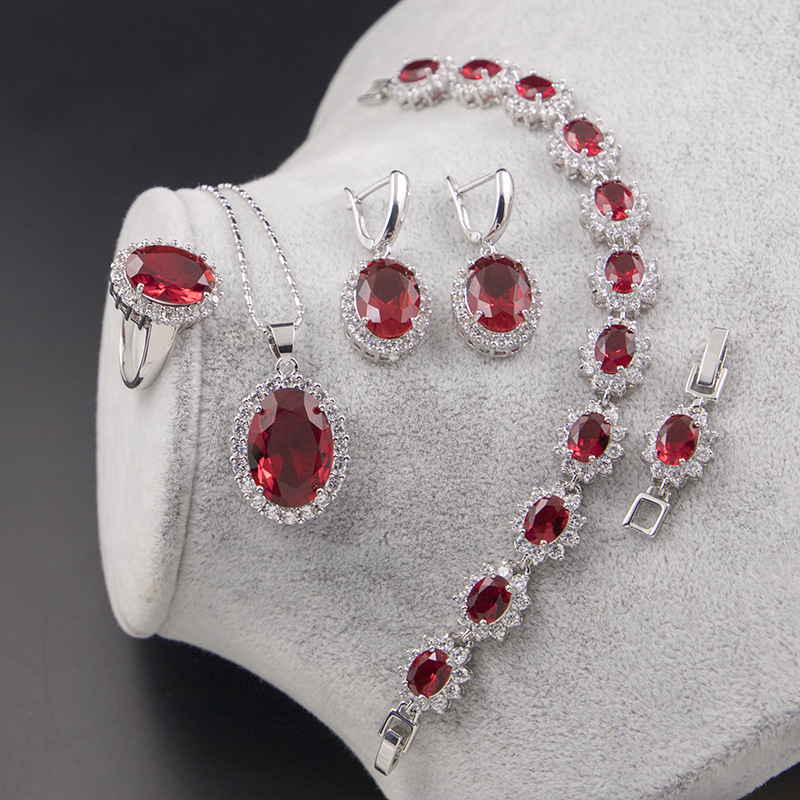 Elegant Fashion Geometric Copper Inlay Zircon Jewelry Set 4 Piece Set