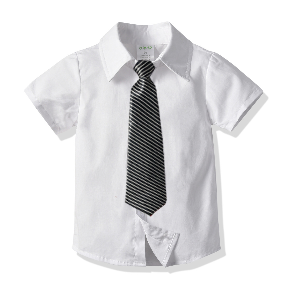 2024跨境男童纯棉衬衣 中小儿童宝宝短袖衬衫+领带 一件代发