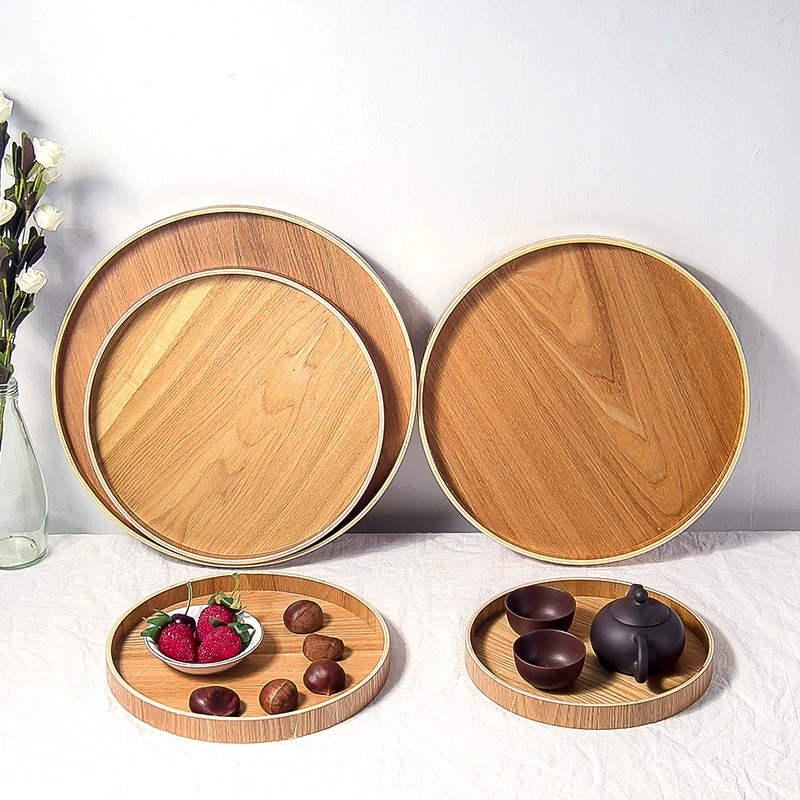 Round Solid Wood Tea Tray, Japanese-Style Serving Plate, Multiple Diameters 21–37.5 cm