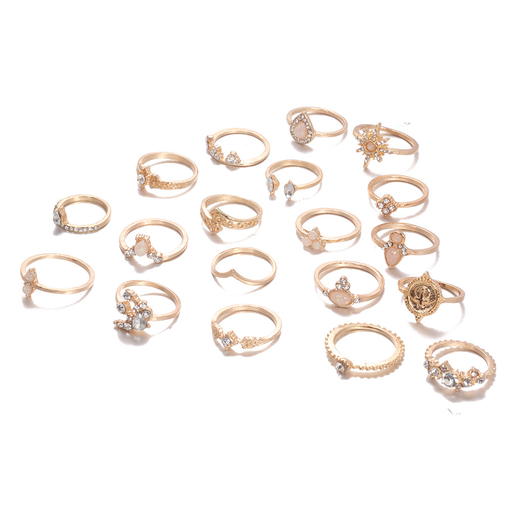 Retro Hollow Star Drop-shaped Alloy Ring 19-piece Set display picture 3