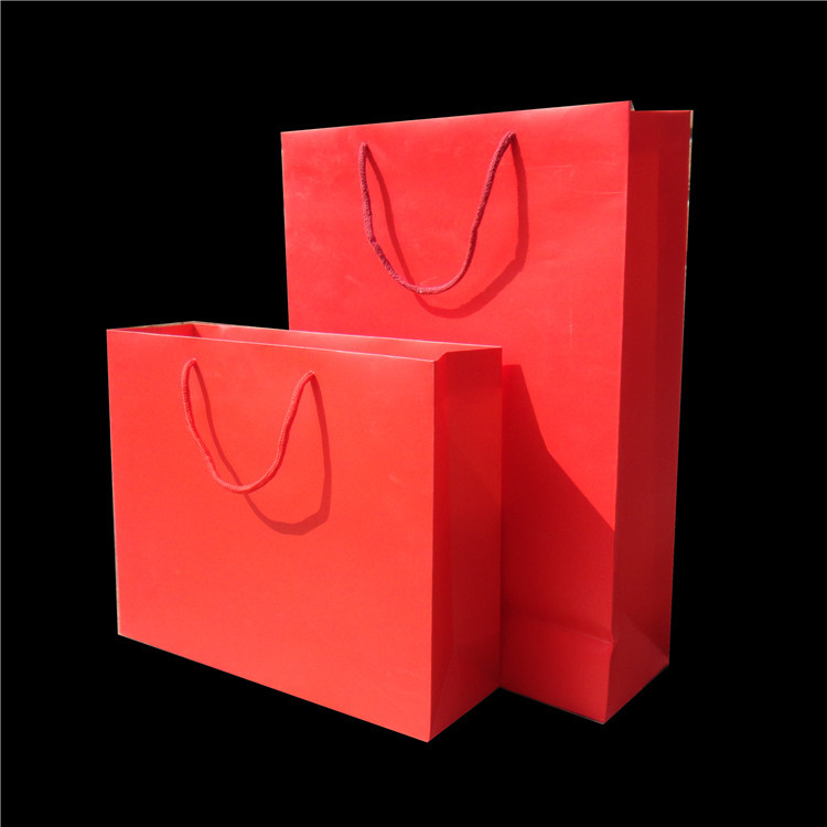 大红色手提牛皮纸袋婚庆用打包袋折叠服装购物袋纸袋现货印logo