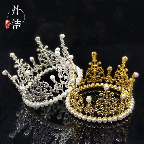 Danjie Factory Wholesale Alloy Lace Birthday Bakery King Crown New Queen Crown Cake Decoration