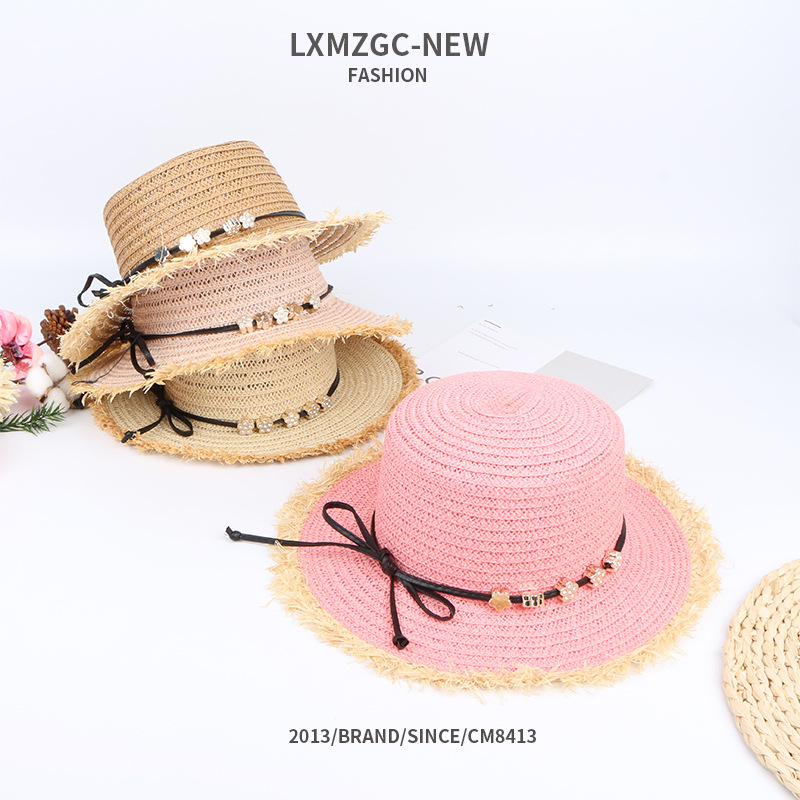 Wholesale Accessories Children's Rhinestone Plum Blossom Bowknot Straw Hat Nihaojewelry display picture 1