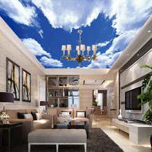 天花棚顶装饰壁画欧式客厅卧室吊顶壁纸蓝天白云立体3D个性墙纸