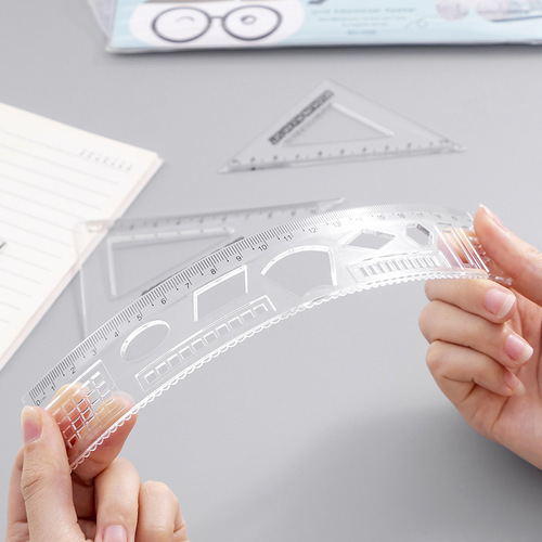 New simple transparent ruler set student four-piece ruler set learning stationery supplies wholesale T