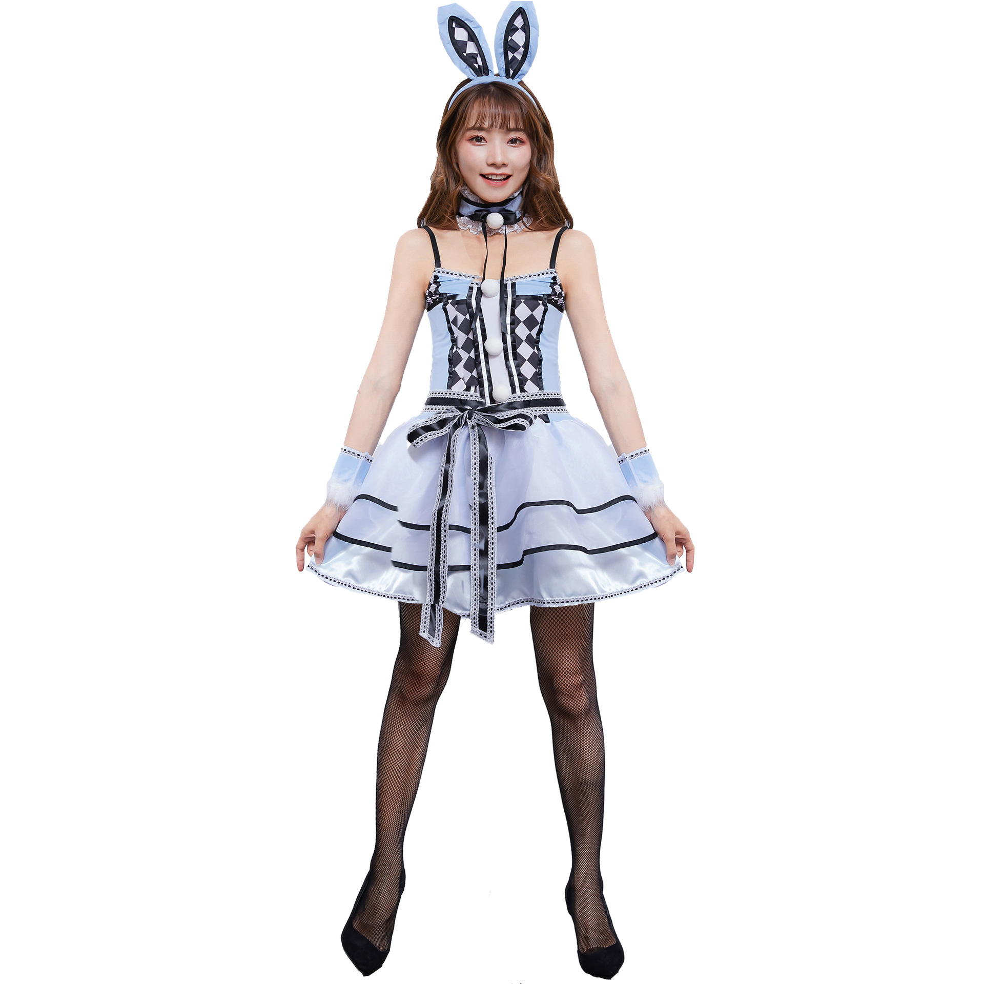 thumbnail image 1 of Disfraces de Halloween 2024 Disfraz de Halloween japonés Lindo disfraz de conejo a cuadros Uniforme de juego Cosplay Juego de rol Conejita, 1 of 5