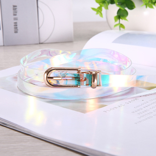 New style classic women's leather belt, simple and versatile, student pants belt, fashionable colorful transparent plastic waist belt for women