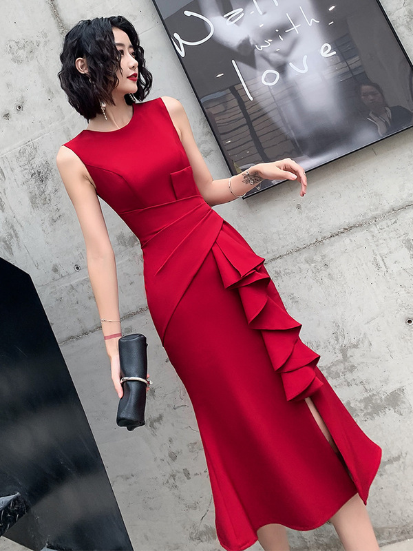 Bride's Toast Dress 2026 Spring Collection Wedding Engagement Dress Women's Fishtail Cocktail Dress Suitable for Homecoming and Everyday Wear Mid-Length Style