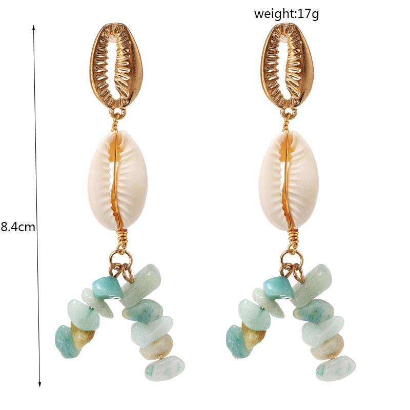 Jewelry Hot Fashion Retro Gravel Shell Marine Series Exaggerated Metal Long Earrings Women display picture 3