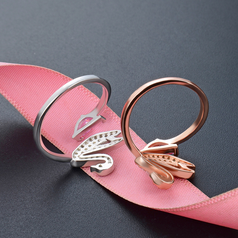 Diamante incrustado Pequeño Cisne s925 anillo de plata elegante estilo Chanel moda Shijia chica anillo abierto boca retráctil