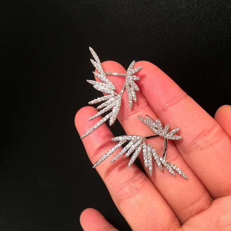 S925 Earrings Silver Needle Angel Wings Micro Inlaid Zircon Luxury display picture 2