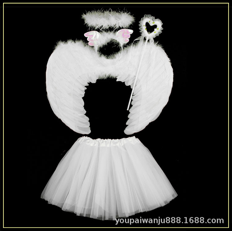 Alas de plumas de cuatro piezas Conjunto Estrella diadema alas de Ángel bola falda de gasa accesorios de maquillaje