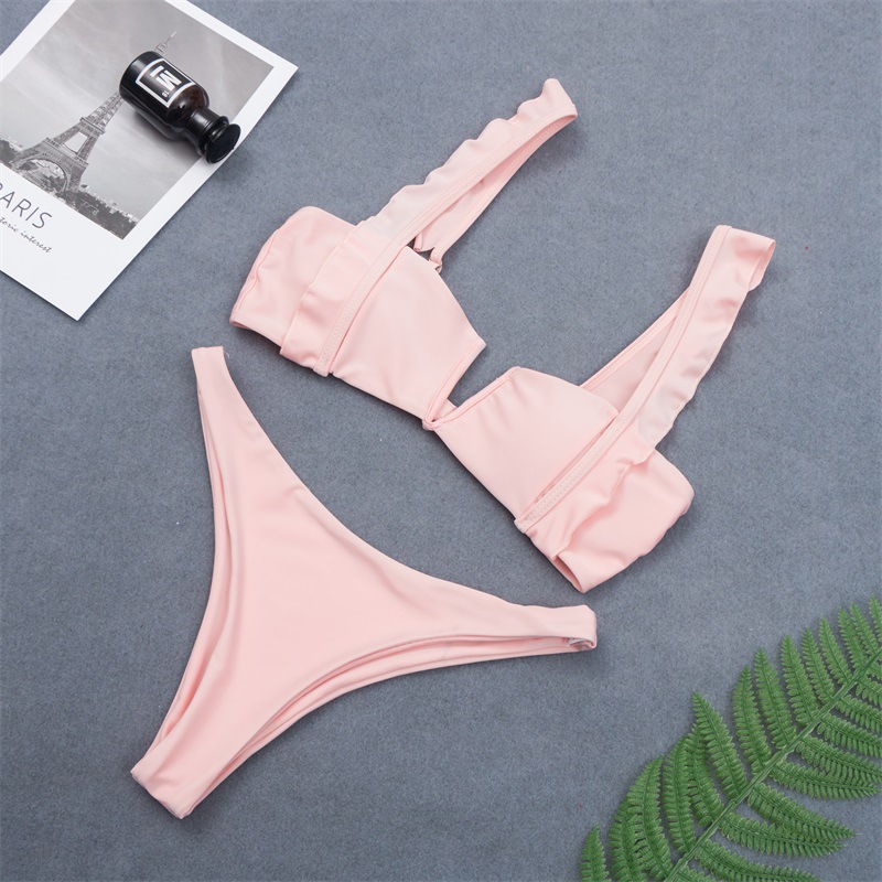 nuevo traje de baño bikini de encaje rosa con cuello en V lindo NSHL52259