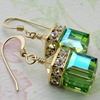 Earrings, green crystal, wish, with gem