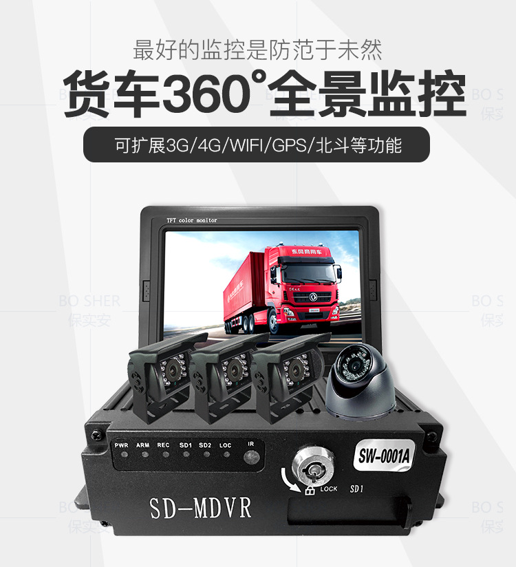 货车360°4路全景监控套装 大巴车 校车 公交车通用 高清DVR