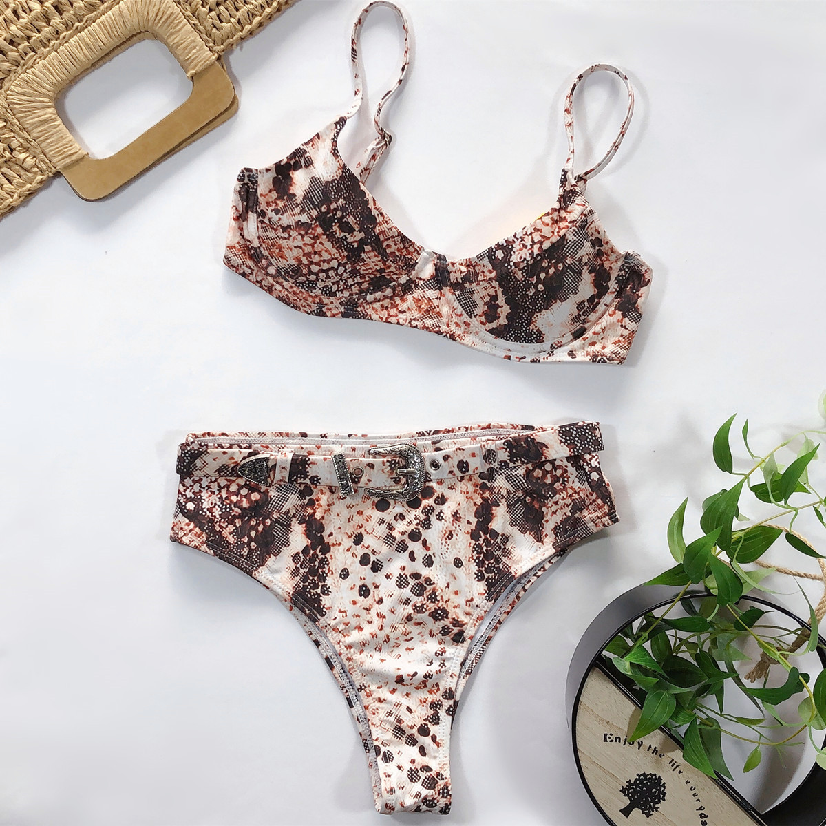 Traje de baño Bikiniladies Traje de baño dividido Patrón de serpiente Bikini con aros NSDA2192