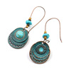 Accessory, retro metal long turquoise earrings, European style, wholesale