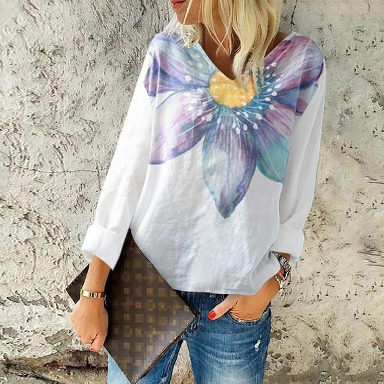 loose long-sleeved printed top  NSKX18928