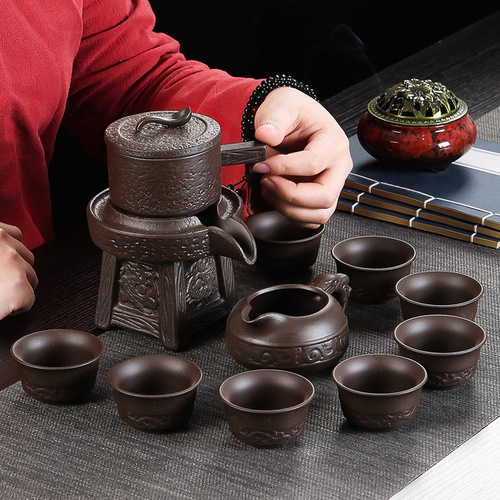 Shilairun semi-automatic Kung Fu tea set set purple sand ceramic household lazy stone grinding tea making creative anti-scalding