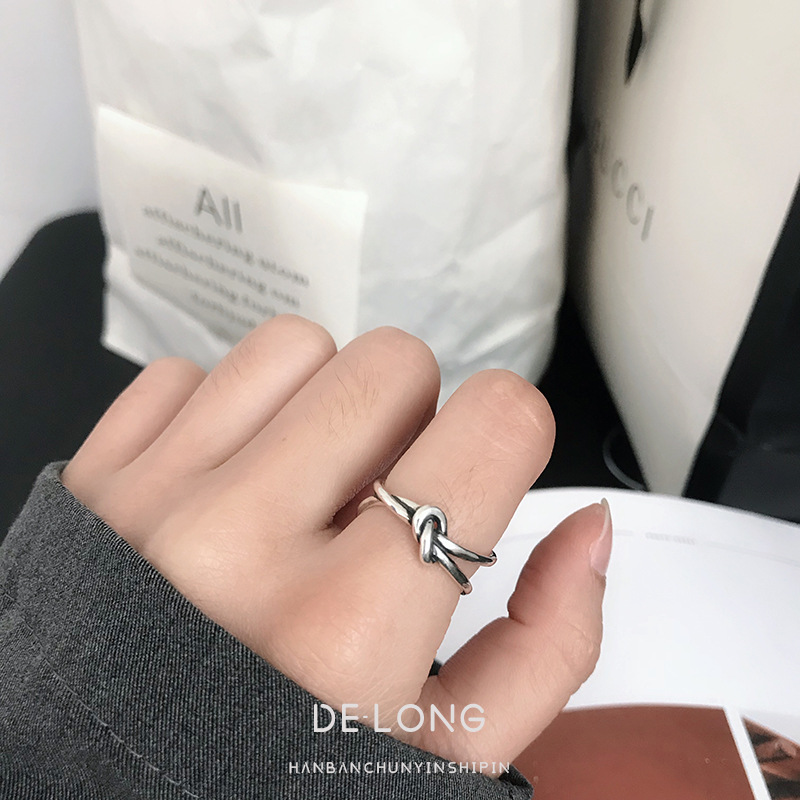 S925 Sterling Silver Ring Retro Personality Knotted Ringy Women's Knotted Silver Ring Korean Version Simple Jewelry