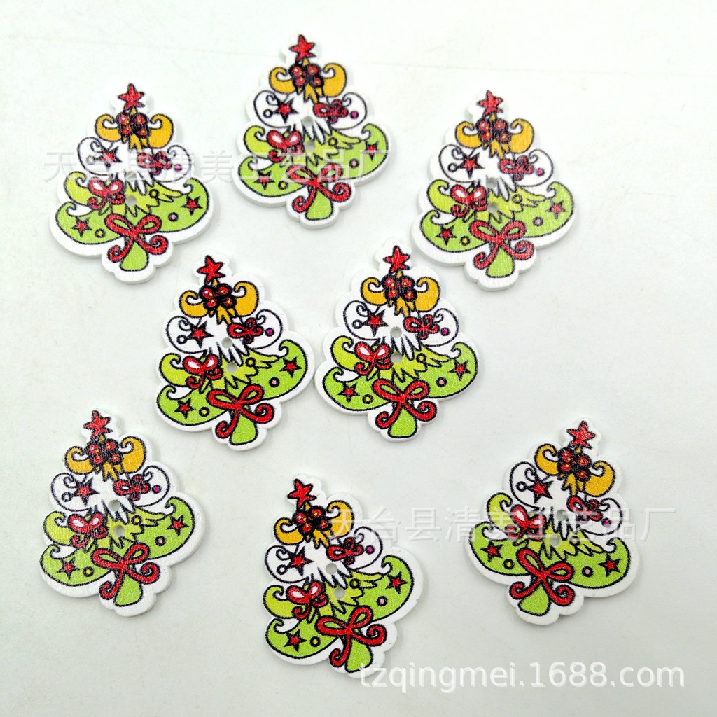 13 fondo blanco pintado Navidad botones de madera lindo decorativo de madera de dibujos animados de Navidad