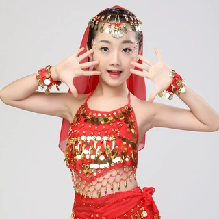 儿童肚皮舞服 六一节日亮片舞台演出服 舞台表演服铃铛肚兜上衣