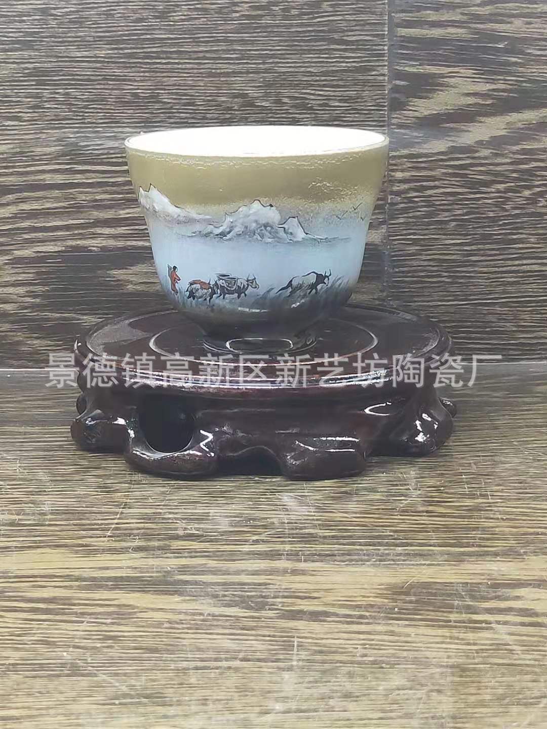 高温窑变釉陶瓷茶具四件套，纯手工绘画制作陶瓷套组品茗杯