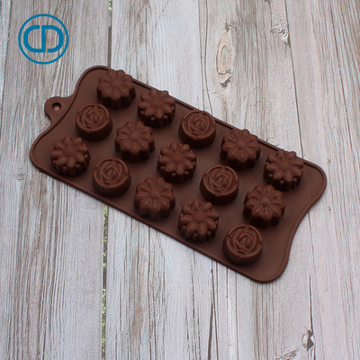 亚马逊热销 15孔玫瑰花巧克力冰格模 食品级耐高温易清洗慕斯模具