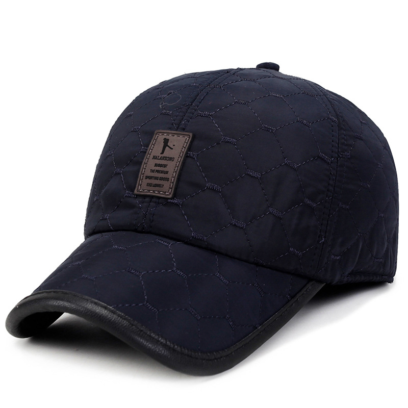 Autumn hats, embroidered plaid, thickened duck tongue with ear protection, baseball middle-aged and men's winter elderly_voghion.com