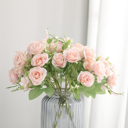 Factory direct sales home desktop decoration simulated rose bouquet wedding road layout fake flowers 5 forked happy roses