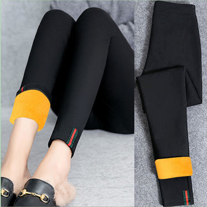 Plush thickening Leggings Tight fitting Webbing Feet Pencil pants black Thin section Nine points Panties Autumn and winter trousers